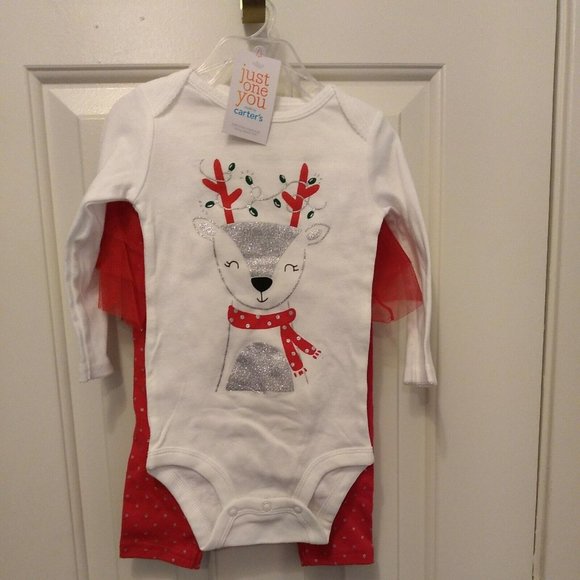 12M Just One You  Baby Girls 2pc Christmas Reindeer Tutu Top and Bottom Set - Picture 1 of 5